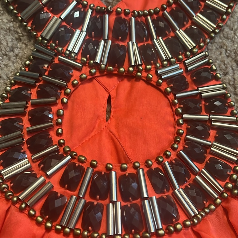 Bebe xs  Orange embellished silk halter tank top - Picture 3 of 7